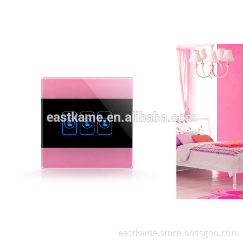 Pink 3 Gang Crystal Glass Panel 433MHZ WIFI Smart Light Controlled Power Remote Switch